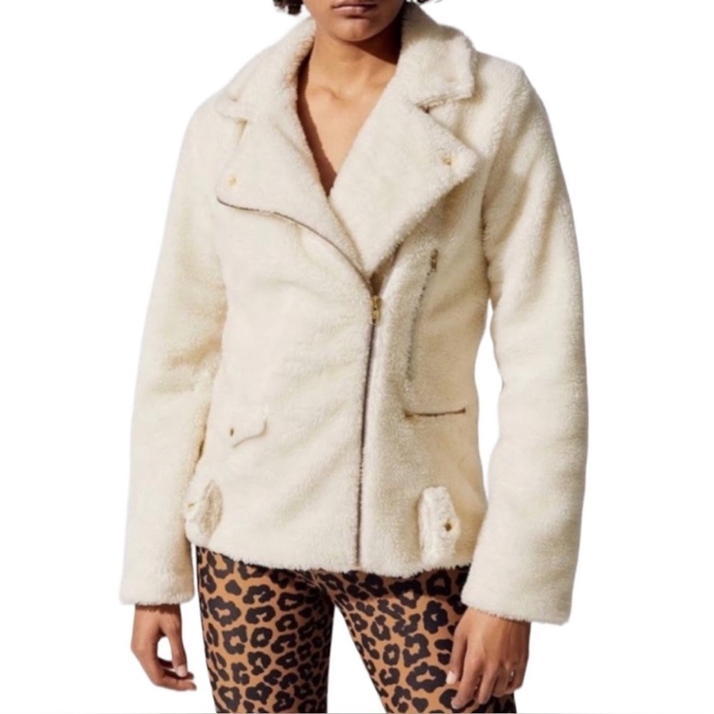 Beach Riot Sherpa Teddy Jacket Coat Cream Small